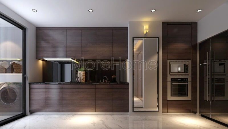 Hệ thống tủ bếp thiết kế đơn giản hóa, tối giản hóa mọi chi tiết trang trí mang lại sự linh hoạt mà vẫn mang tính tiện nghi cho người nội trợ